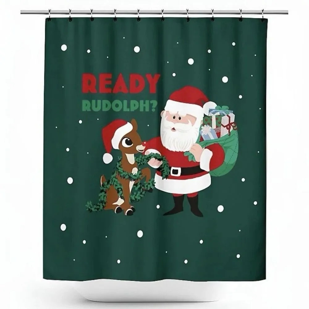 Rudolph The Red Nosed Reindeer Christmas Fabric Shower Curtain 70”x72” Santa NEW